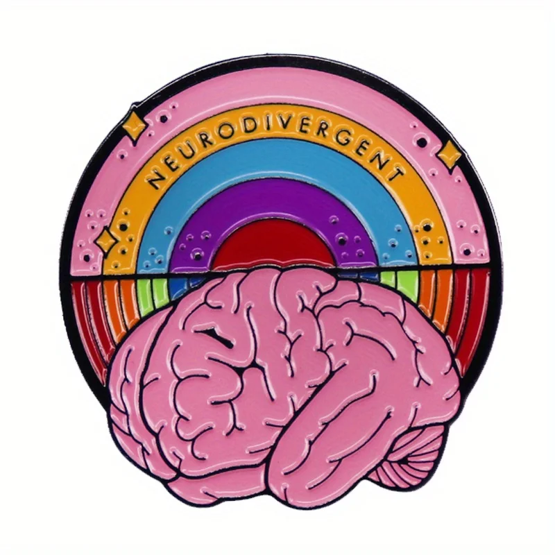 Broche con letras "neurodivergente", alfileres, emblema cerebral de colores, aguja para el pecho del orgullo del autismo