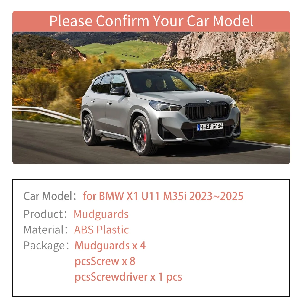 واقيات الطين للسيارة BMW X1 U11 M35i 2023 ~ 2025 2024 اللوحات الطينية مضيئة رفرف الجبهة الخلفية عجلة الحاجز سبلاش جزء اكسسوارات الحرس السيارات
