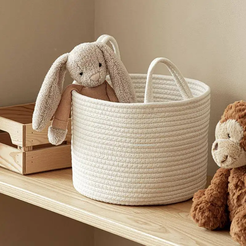 Handwoven Cotton Rope Dirty Clothes Basket Toy Storage Basket Clothes Collection Organizer Plush Toy Storage Bin Closet Organ...