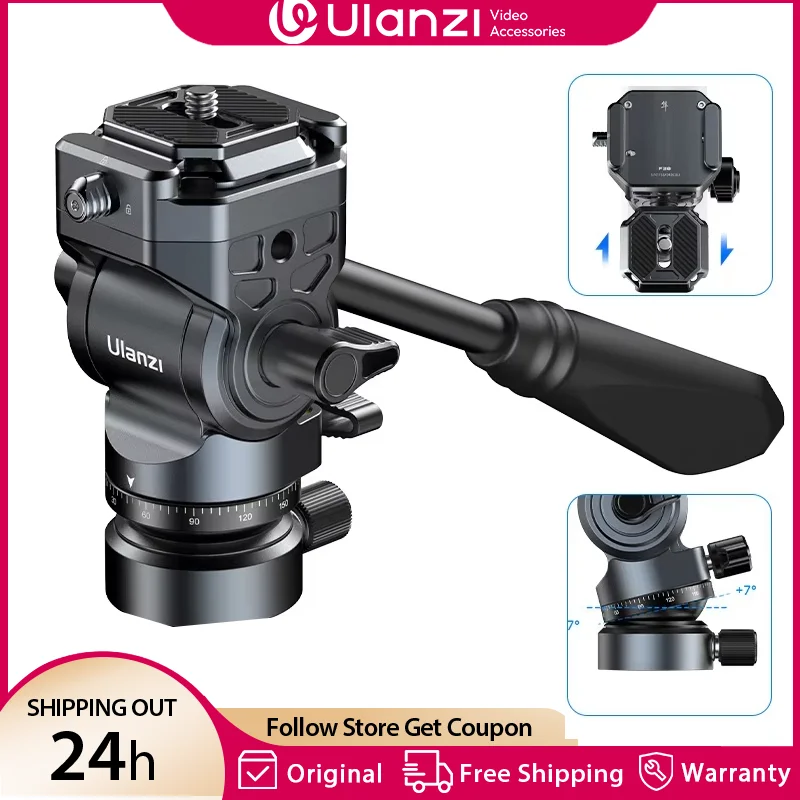 Ulanzi EH12 F38 Quick Release Fluid Video Head 360° Panoramic Gimbal Head Tilt -90° +55° w Detachable Handle for Tripod Shooting