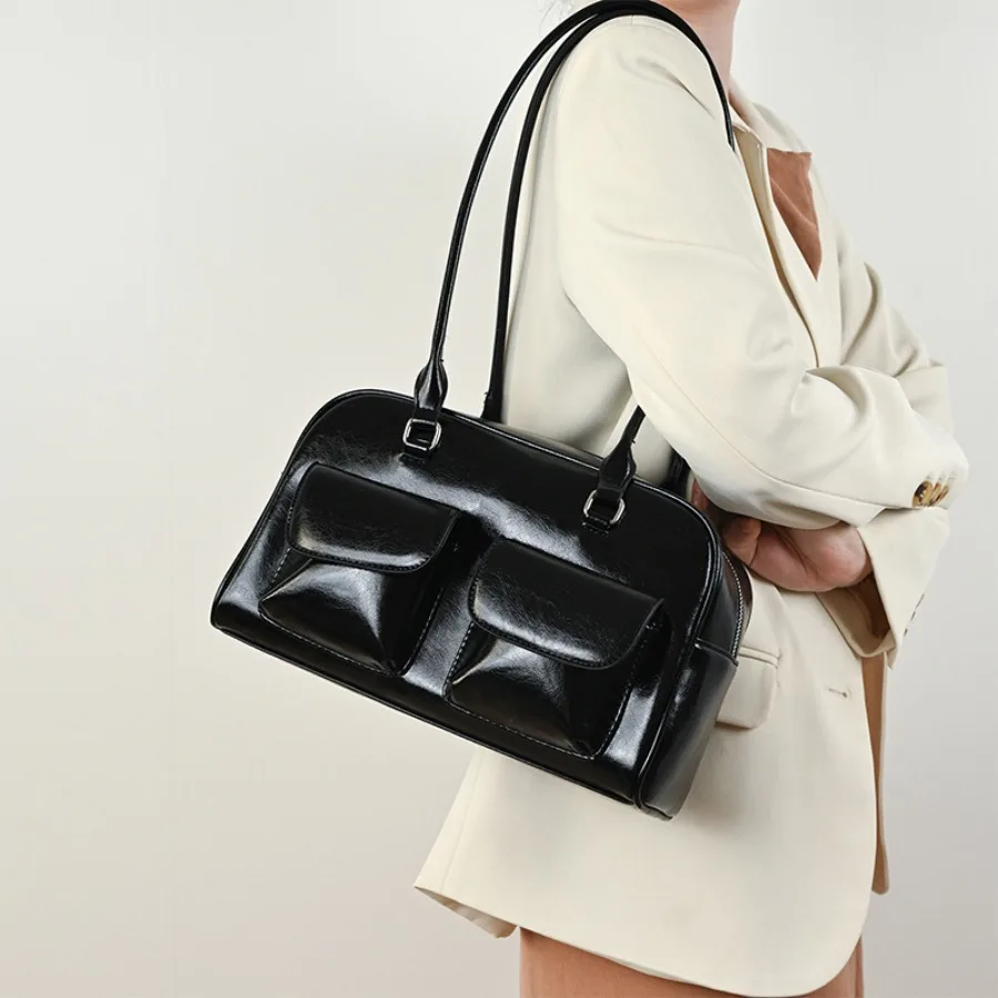 

2025 New Tote Bag - Large Capacity Women's Shoulder Bag, Underarm Bags, Oil-Waxed Leather, Double-Pocket Casual Handbag