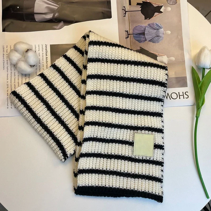 الشتاء شريط الطفل وشاح الكورية الدافئة محبوك منديل للأطفال بنين بنات كلاسيكي أسود أبيض شريط الأطفال الرقبة الأوشحة
