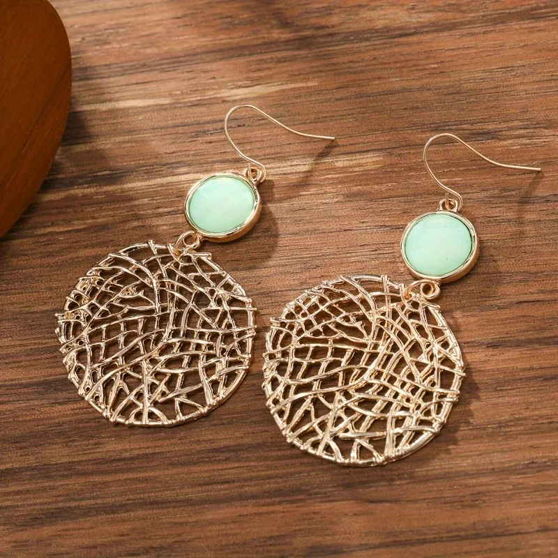 Bohemian Style Hollow Out Design Irregular Circular Pendant Earrings, Women's Retro Trendy Holiday Accessories Gifts