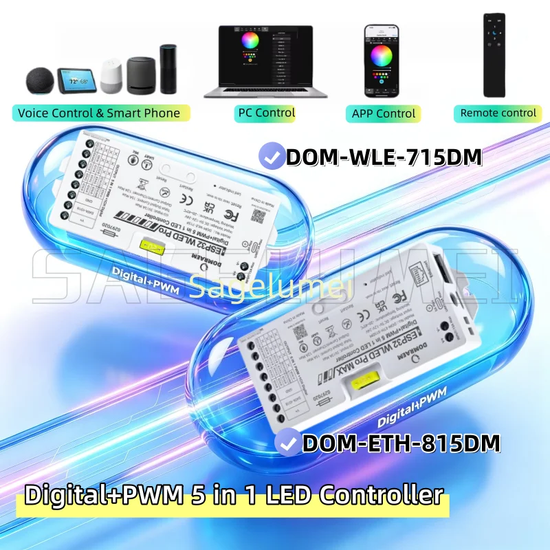 WLED All in One LED Controller Pro/Pro MAX Digital+PWM 5IN1 Ethernet/WiFi Music Sync Alexa Home Assistant WS2812B ESP32 DOMRAEM