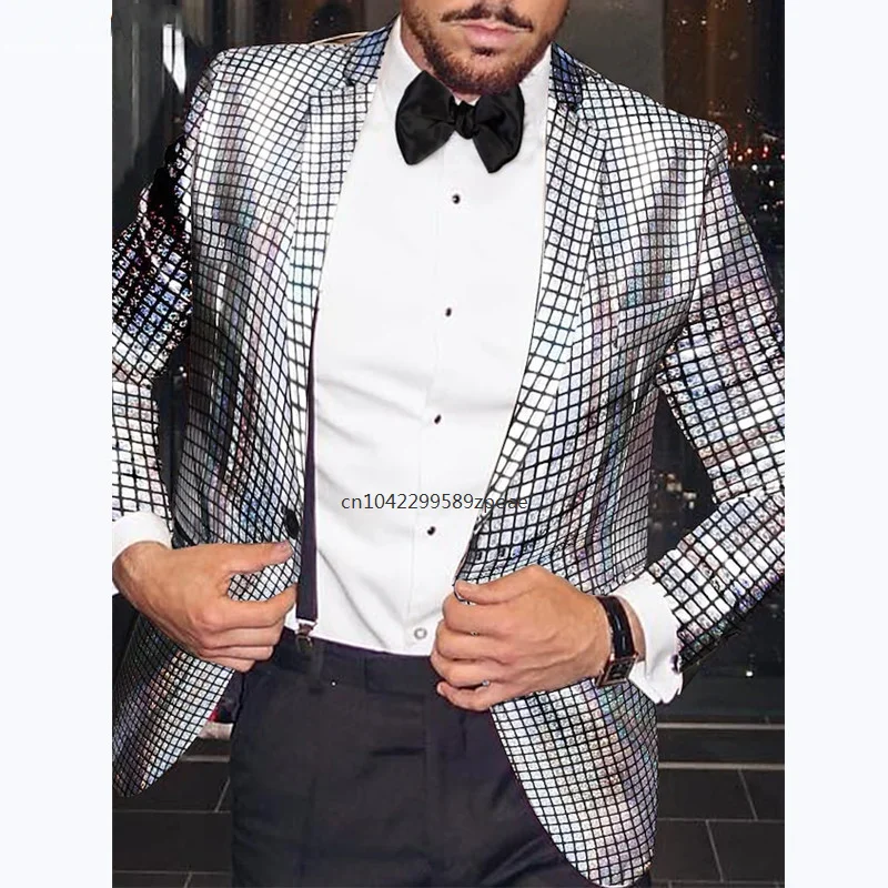 New Shiny Rainbow Plaid Jacket Mens 3D Digital Printed Stage Prom Blazer Men Dance Festival Christmas Party Costume Homme Top