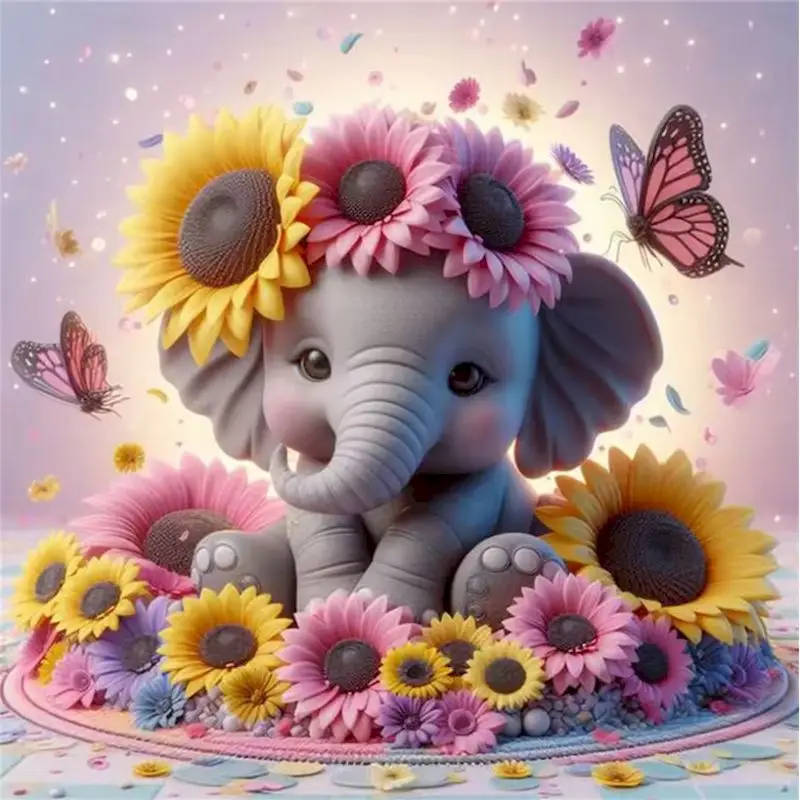 

GATYZTORY Elephant Diamond Painting Animal Cross Stitch Kits Sunflower Embroidery Cartoon Mosaic Home Decoration