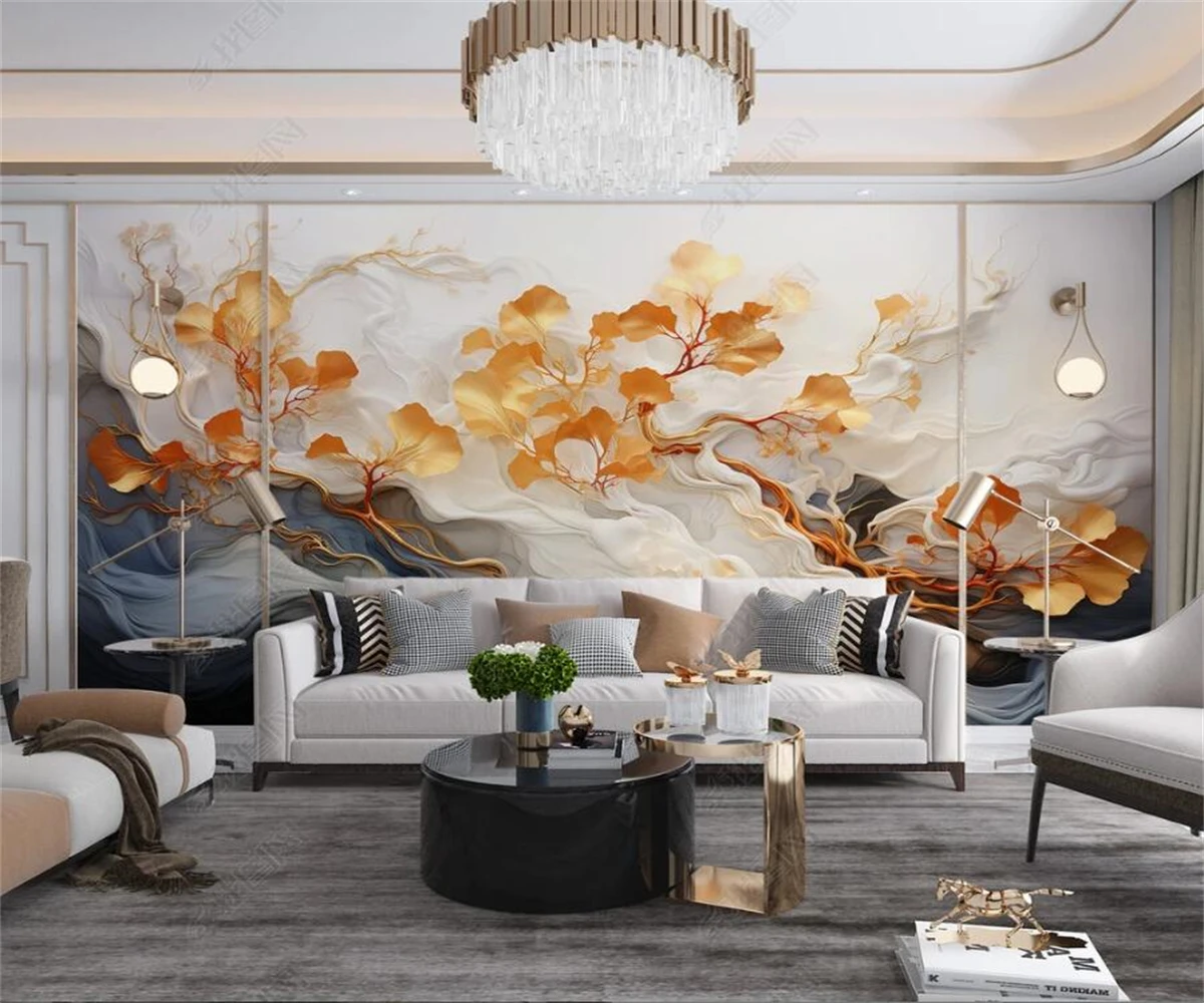 

beibehang Customize the latest Chinese jazz yellow and white landscape texture marble entrance TV background wallpaper