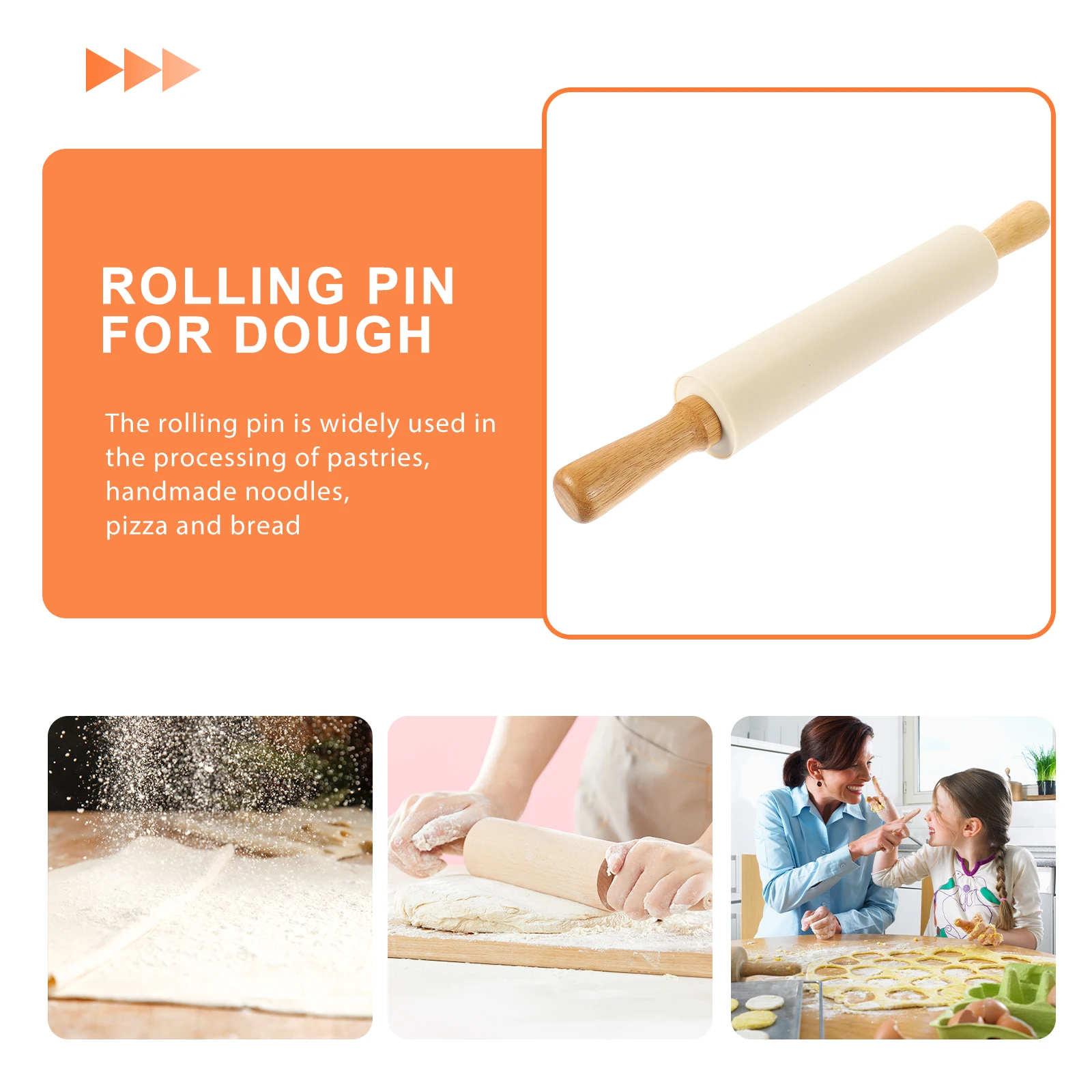 

Nonstick Silicone Rolling Pin Wooden Handle Dough Roller Kitchen Baking Tool Easy Clean Rolling Pin Kitchen Accessory,