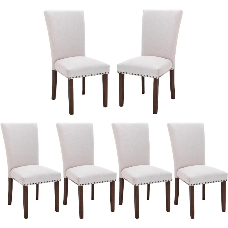 

COLAMY Upholstered Parsons Dining Chairs Set of 6, Fabric Dining Room Kitchen Side Chair with Nailhead Trim