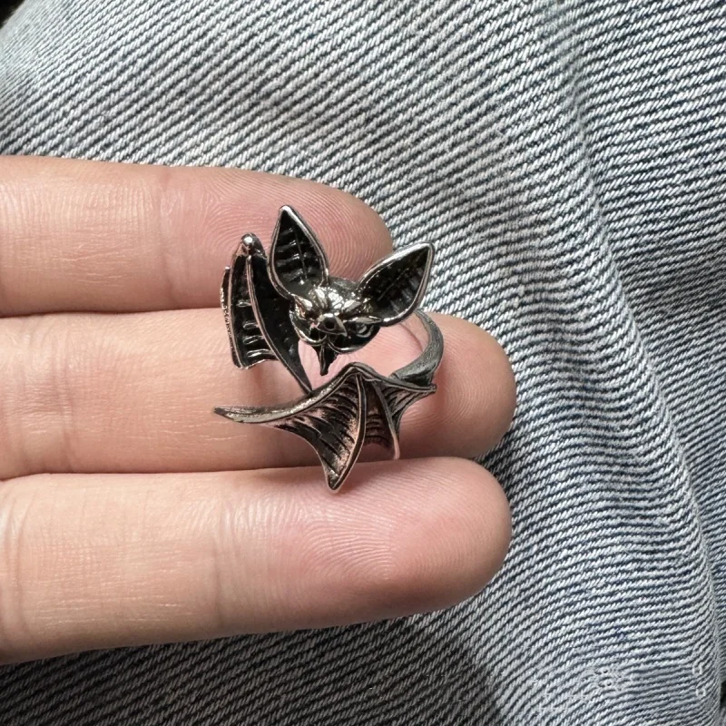 Buyee 925 Sterling Silver Big Ring Finger Cute Bat Open Ring for Woman Men Unique Fashion Animal Punk Fine Jewelry Circle