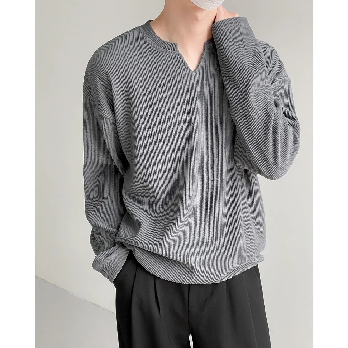 

2024 Spring and Autumn New Day Casual Design Sense of Long Sleeve T-shirt Men Loose All-match Shirt Shirt