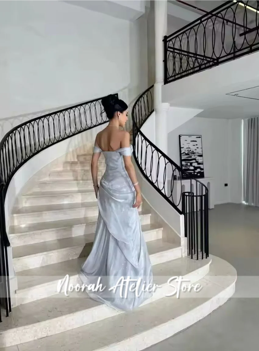 Nuovi abiti da ballo eleganti con spalle scoperte blu cielo Applique in pizzo Guaina personalizzata Abiti da sera Semplice Chiffon Foe Women 2025