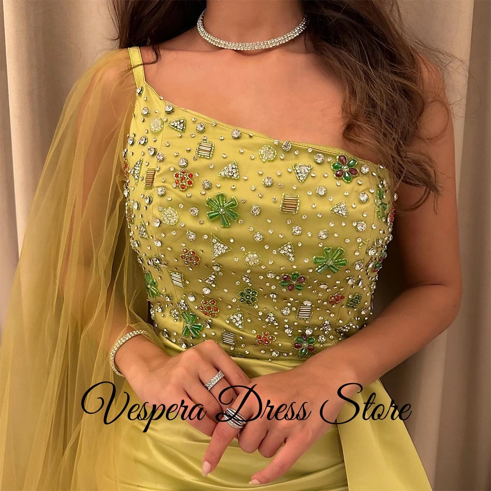 فستان سهرة مطرز بالكريستال اللامع حسب الطلب فساتين رسمية لحفلات العودة للوطن بكتف واحد رائعة لحفلات واتو