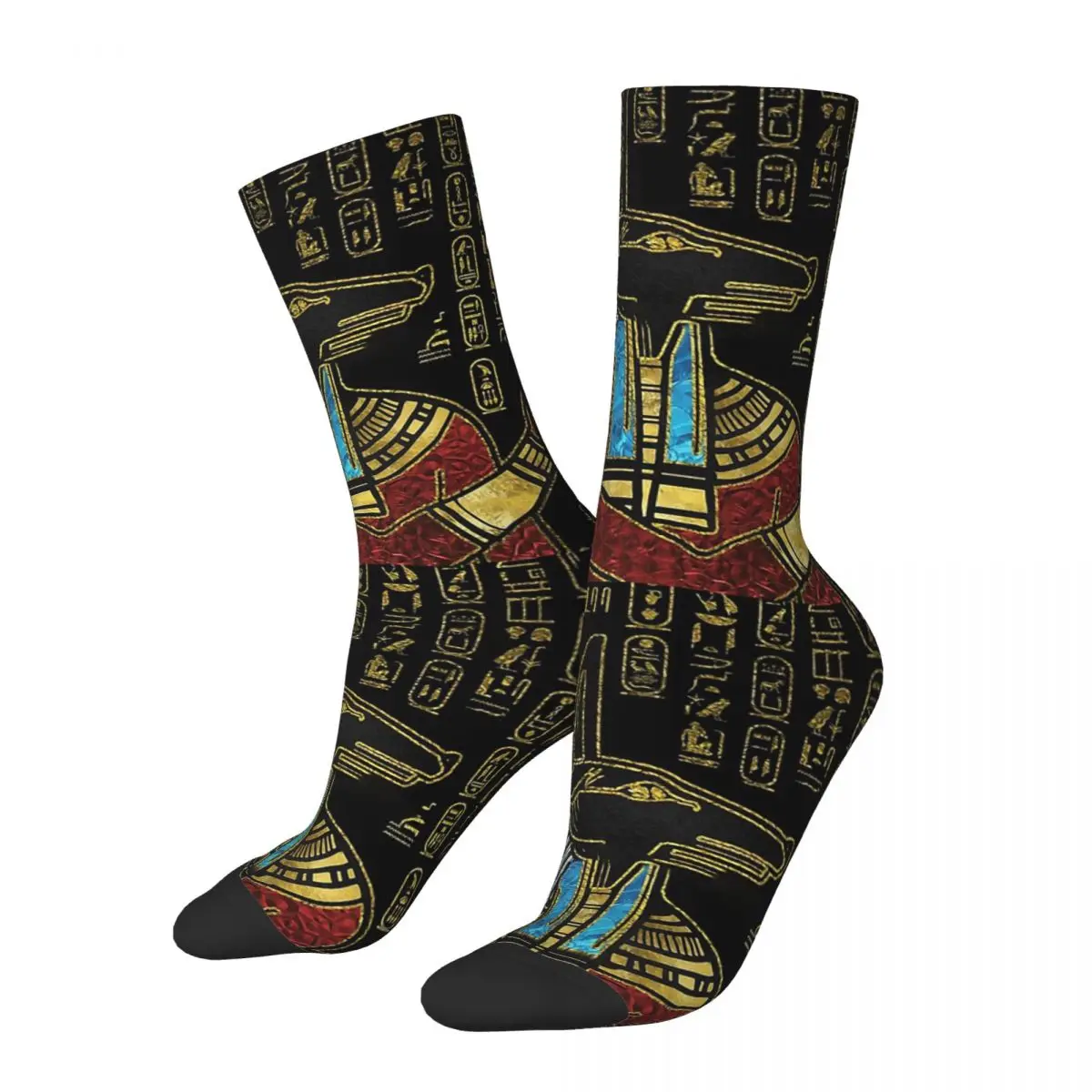 Funny Men's Socks Anubis Ornament Retro Egyptian Mythology Ancient Egypt Gods Atum Horus Osiris Crew Sock Gift Pattern Printed