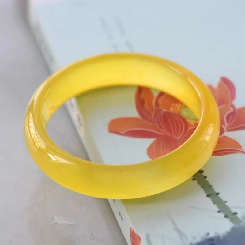 Yellow Chalcedony Bangle for Women, Natural Style Round Bracelet, Translucent Golden Yellow Gemstone Bangle, Fashion jewelry ﻿
