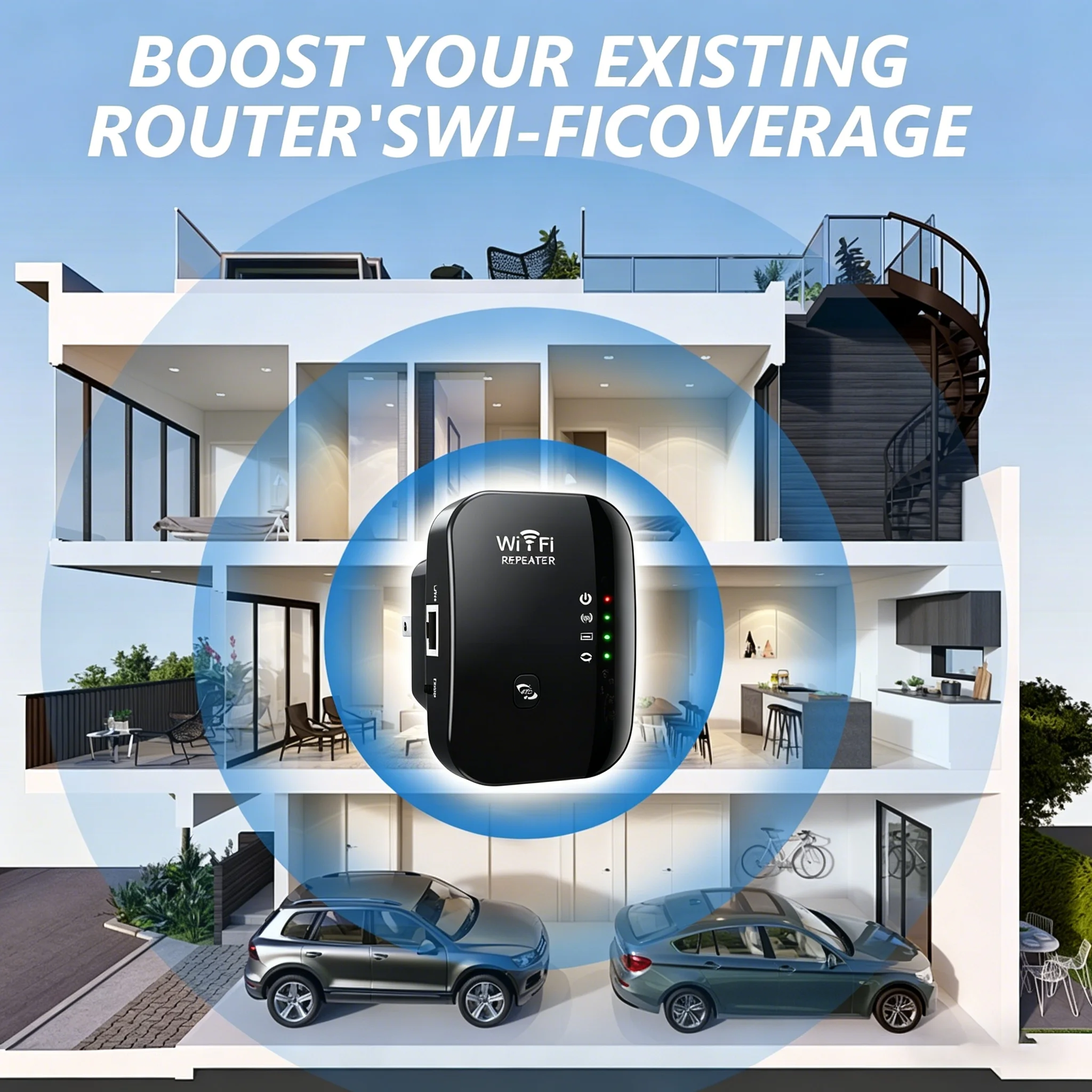 Wireless 300M 2.4GHz WiFi Range Extender, Strong Signal Repeater Amplifier Convenient Setup Network Booster For Home Office