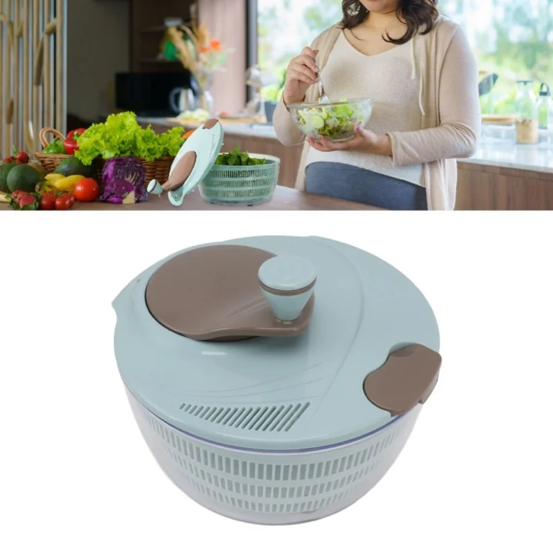 Blue Salad Spinner, Plastic Vegetable Washer & Colander, Fruit Dehydrator Drain Basket for Fitness Meal Prep - view 3