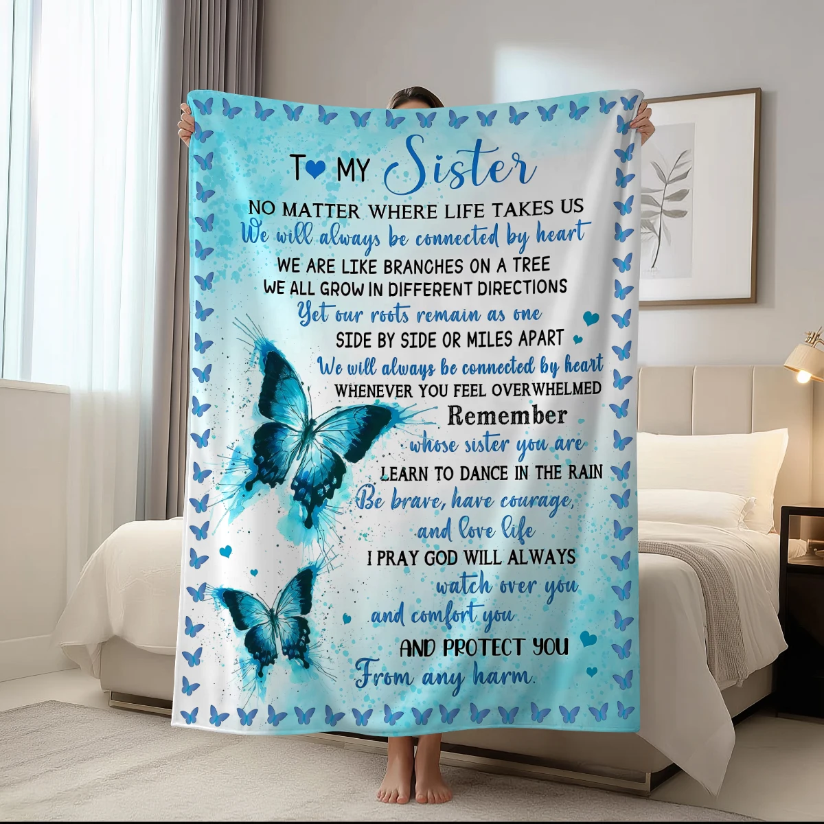 1 pezzo di coperta di flanella stampata con busta da regalare alle sorelle, morbida e confortevole coperta per il pisolino del divano, regalo per adulti e regalo di compleanno per Siste