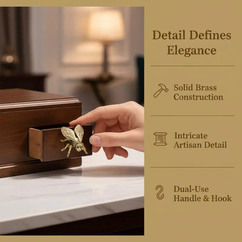 Creative Retro Bee Brass Handle Vintage Single Hole Cabinet Door Knobs Gold Furniture Hardware Wardrobe Drawer Pulls Dresser