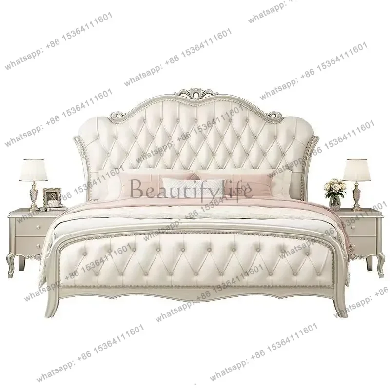 PG Headboard Frame Double Bed King Size Wooden Room Twin European Bed Luxury Nordic Modern Letto Matrimoniale Bedroom Furniture