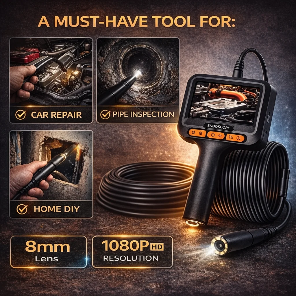 8.0mm 10m/15m/20m Endoscope Camera HD 1080P 4.3 Inch IP6 Waterproof Car Pipe Sewerage Inspection Borescope 2600mAh