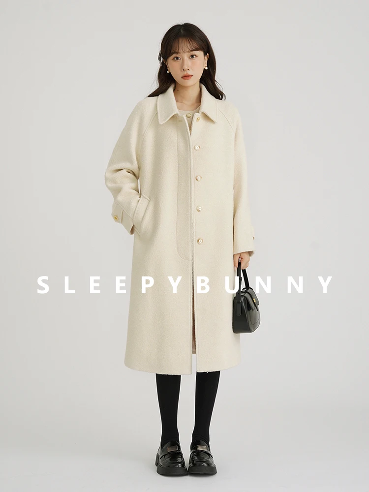 

Wool Long Coat Women Vintage Lapel Winter Overcoat with Gold Buttons Elegant Loose Fit Warm Woolen Jacket Daily or Office Wear