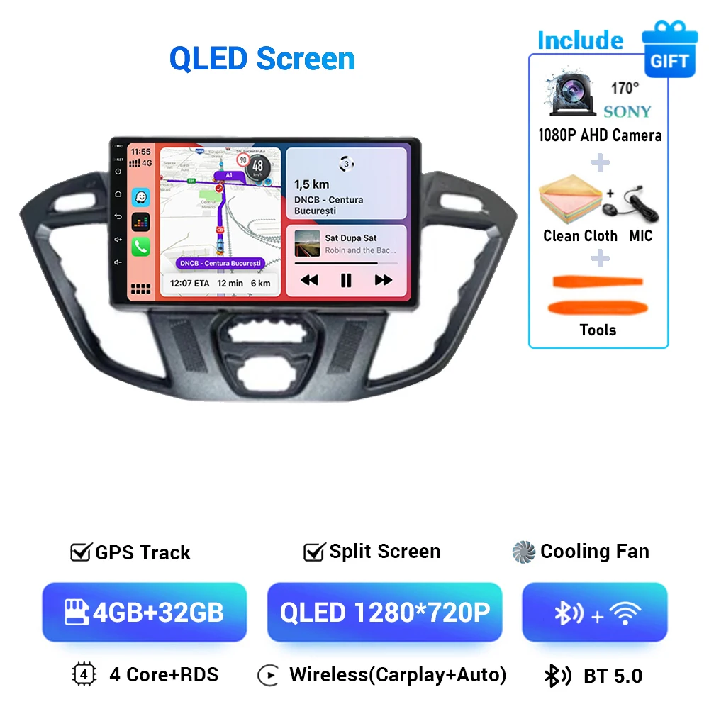 Android 15 Voor Ford Tourneo Custom 1 Ik Transit 2012 - 2021 Autoradio Navigatie Multimedia Gps Auto Carplay Qled scherm