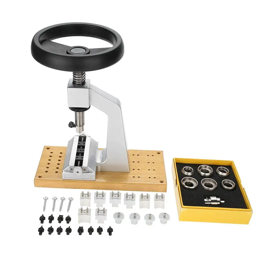 Bench Watch Case Opener with 6 Dies and Adjustable Holder Steel and Aluminum Construction Screw-in Watch Cases with 12 Chucks