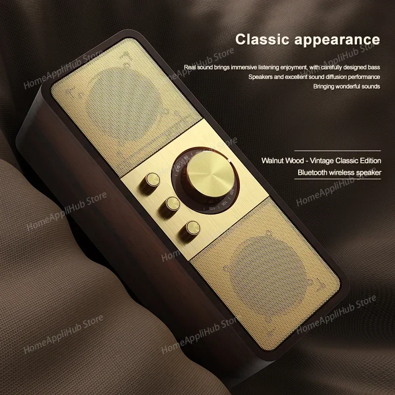 Wooden Wireless Bluetooth Speakers Retro Classic FM Radio Soundbox Super Bass Subwoofer Support TF Card U Disk AUX IN Playback
