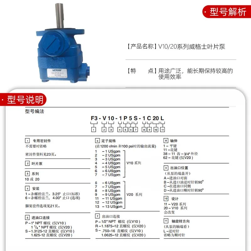 V20-1P9P-1C blade pump V10-1P3B6P7P hydraulic injection molding machine oil pump accessories