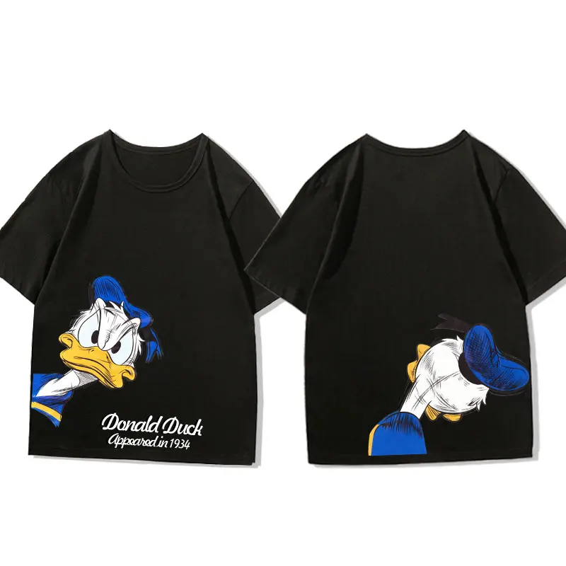 Donald Duck Around Men Short Sleeve T-Shirt Women Disney Co-Branded Men's Clothing Summer 2024 New Top Trend Oversized T-Shirt