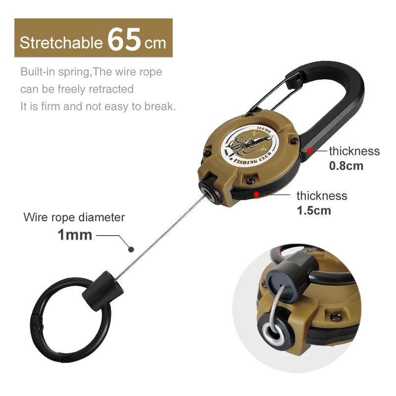 New Fishing Tackle Retractable Buckle Carabiner Steel Wire Retention Rope Outdoor Anti loss Tool Freshwater Sea Accessories
