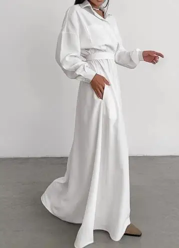 

2025 Fashion Women's Long Skirt Spring/summer New Collection Collar Shirt Skirt Slimming Dress