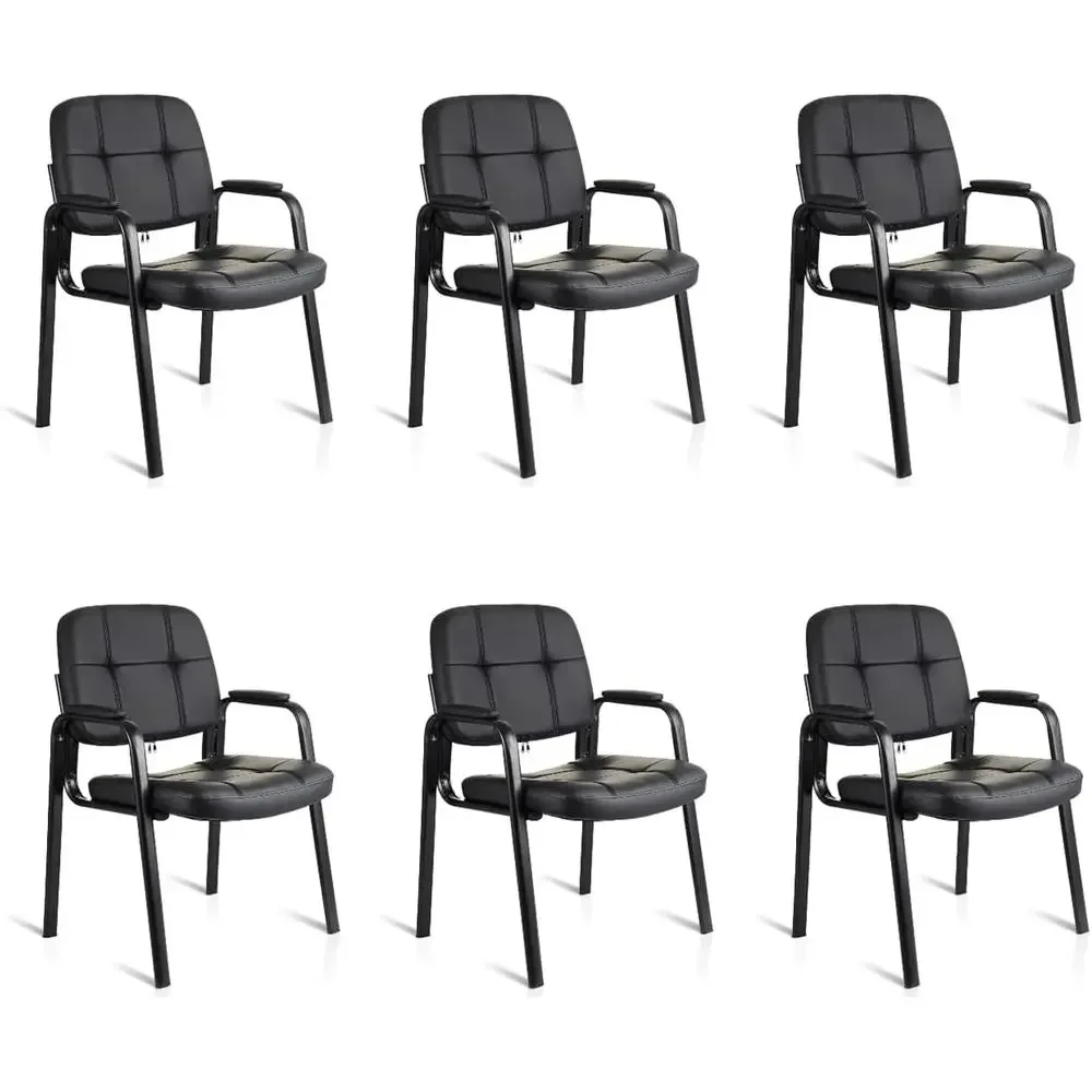 

Ergonomic Leather-Padded Armrest Chair, Ideal for Waiting Rooms, Conferences, and Schools, Black, 6-Pack