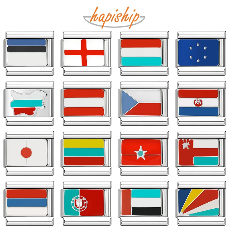 Hapiship Original Daisy Portugal BULGARIA Hungría bandera de los Emiratos Árabes Unidos encanto italiano ajuste pulsera de 9mm fabricación de joyas de acero inoxidable DJ589