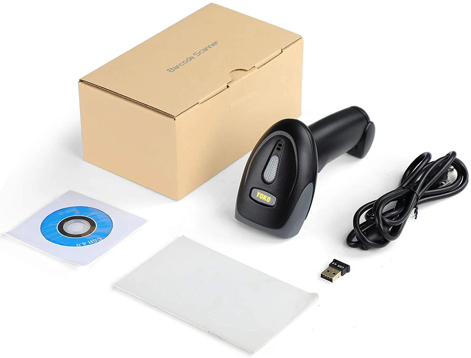 Yoko bwm930 scanner de código de barras bluetooth, leitor de código de barras com fio usb portátil sem fio com detecção automática 1d qr para mana de estoque