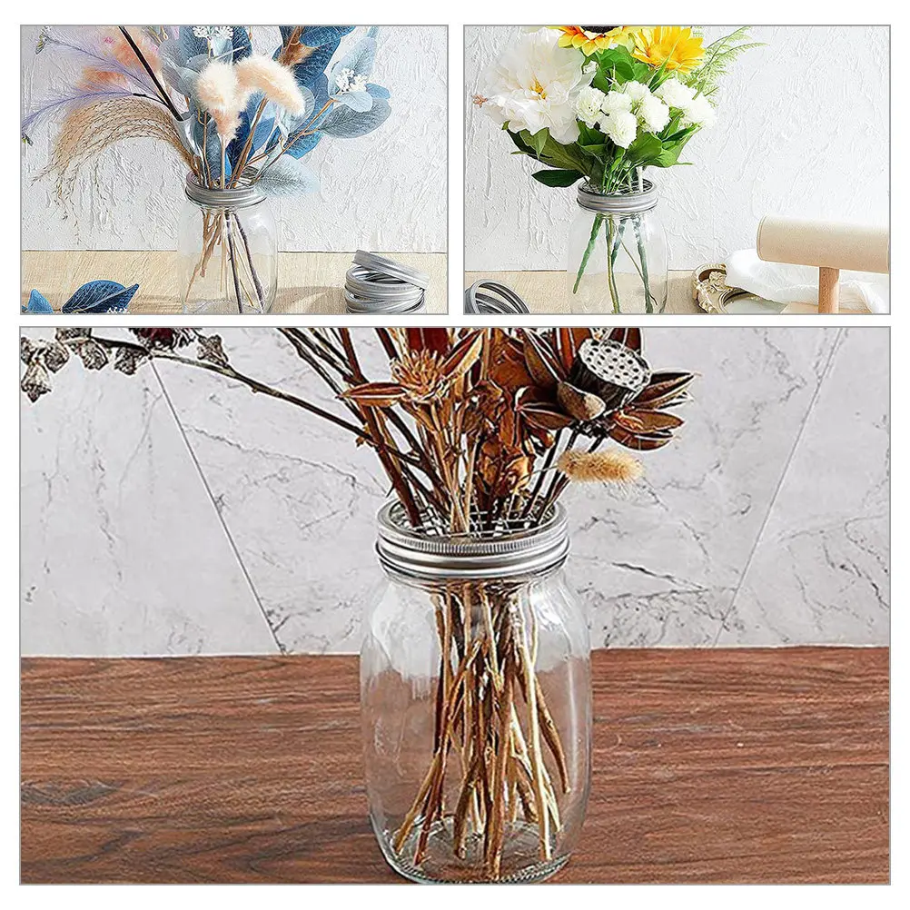 8Sets Mason Flower Jar Lid Grid Insert Metal Flower Organizer Lid for Floral Arrangement Canning Jar Replacement Stainless