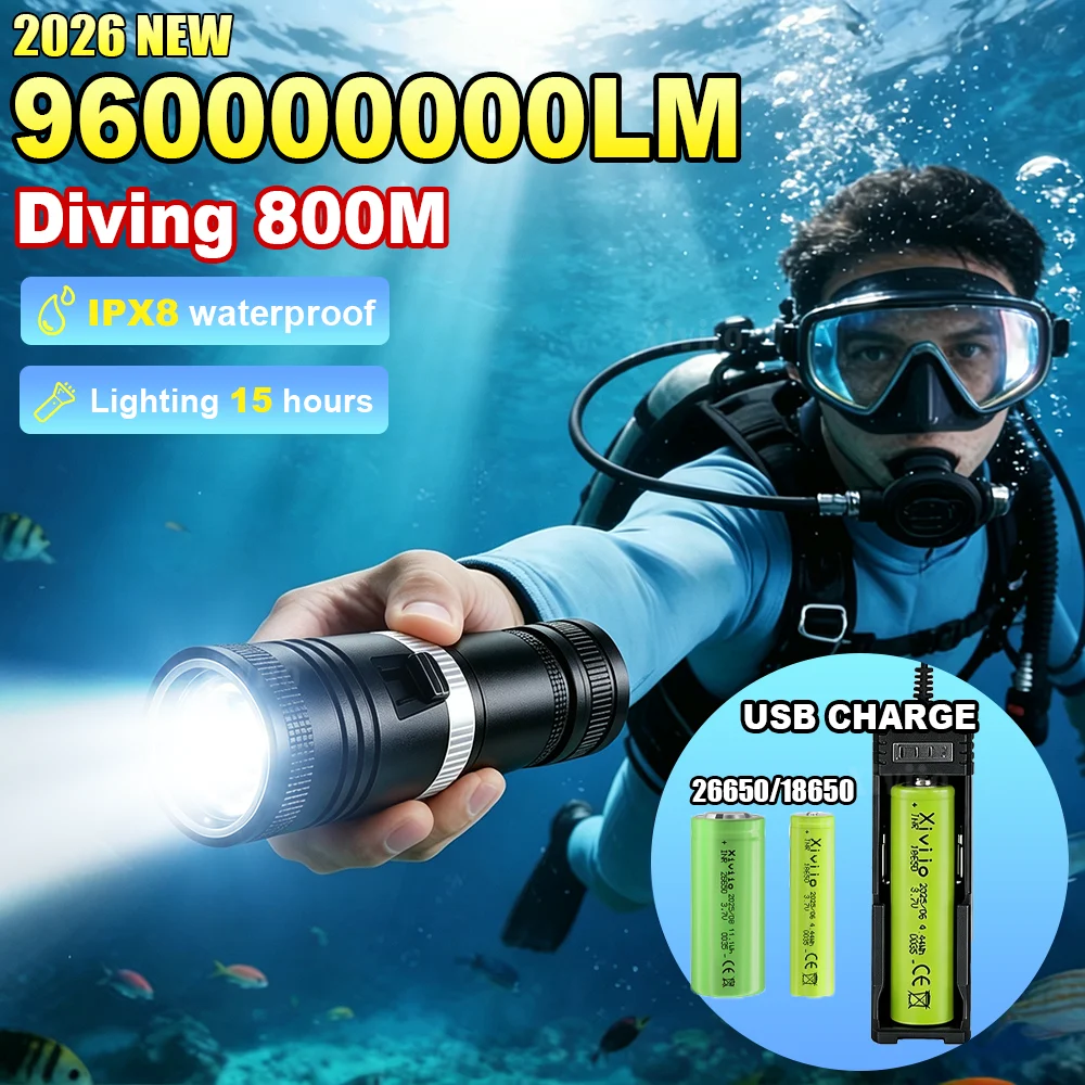 Professional Diving Flashlights Super Bright Scuba Diving Tactical Torch Powerful Underwater Lantern IPX8 Snorkeling Spearfishin