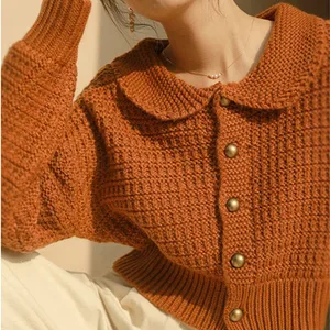 2022 outono laranja colheita topo camisola peter pan colarinho botão up moda coreana malha cardigan camisola casaco outono inverno feminino y7267 10 principais vendas sueter gola peter pan - №10