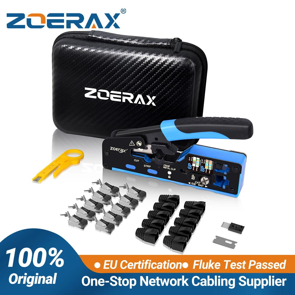 ZoeRax 5 in 1 RJ45 CAT7 CAT6A Network Tool Kit with Crimp Tool, Mini Wire Stripper, CAT7 Connectors, Strain Relief Boots and Bla