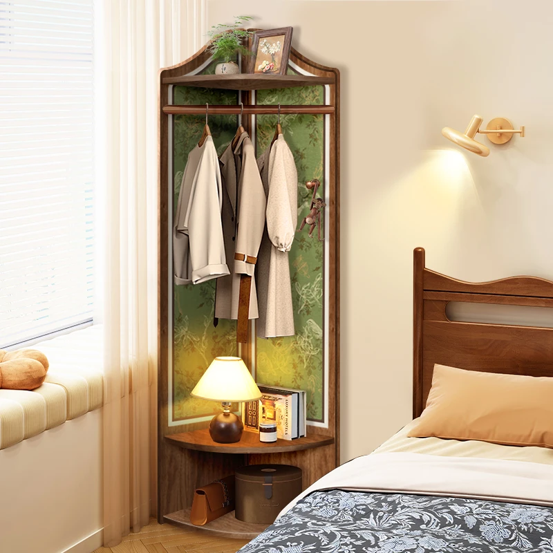 Solid wood coat rack antique bedroom bedside hanger simple shelf small floor hanger