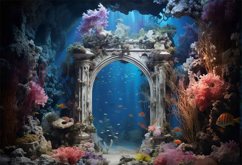 Mehofond Underwater Backdrop Maternity Baby Kids Birthday Party Seabed Fish Coral  Aquarium Decor Studio Photography Background