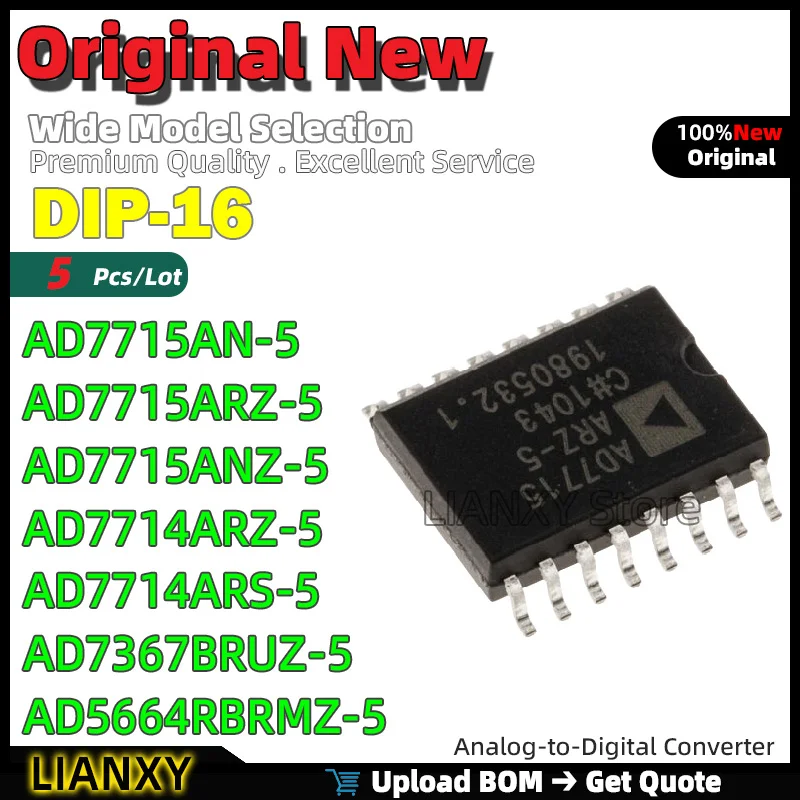 5pcs DIP-16 AD7715AN-5 AD7715ARZ-5 AD7715ANZ-5 AD7714ARZ-5 AD7714ARS-5 AD7367BRUZ-5 AD5664RBRMZ-5 New Original