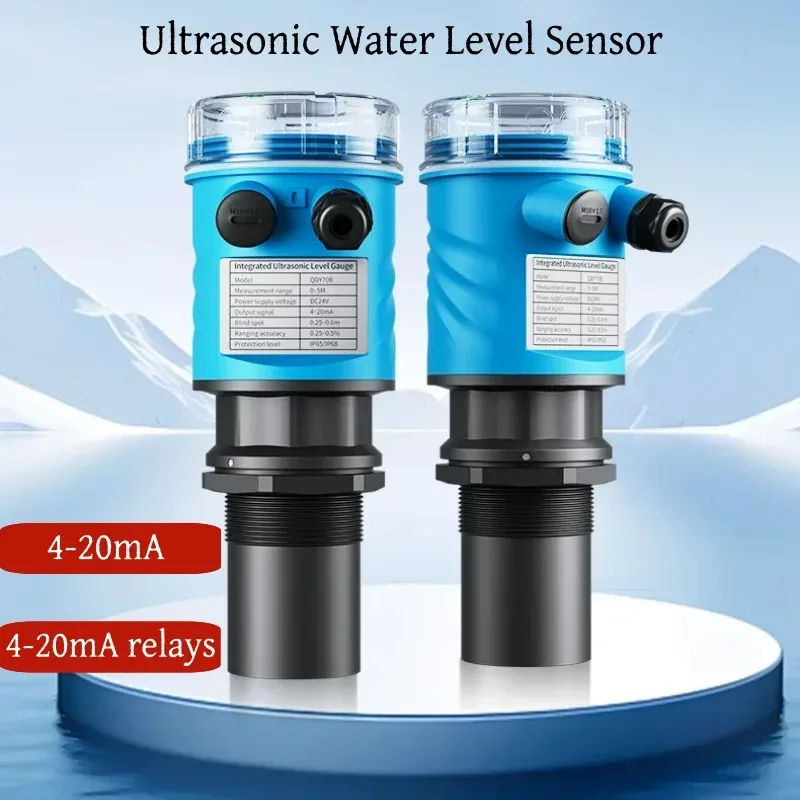 Ultrasonic Liquid Level Transmitter 3~20m Measuring Range 4-20mA Relay Output Industrial Water Tank Level Sensor