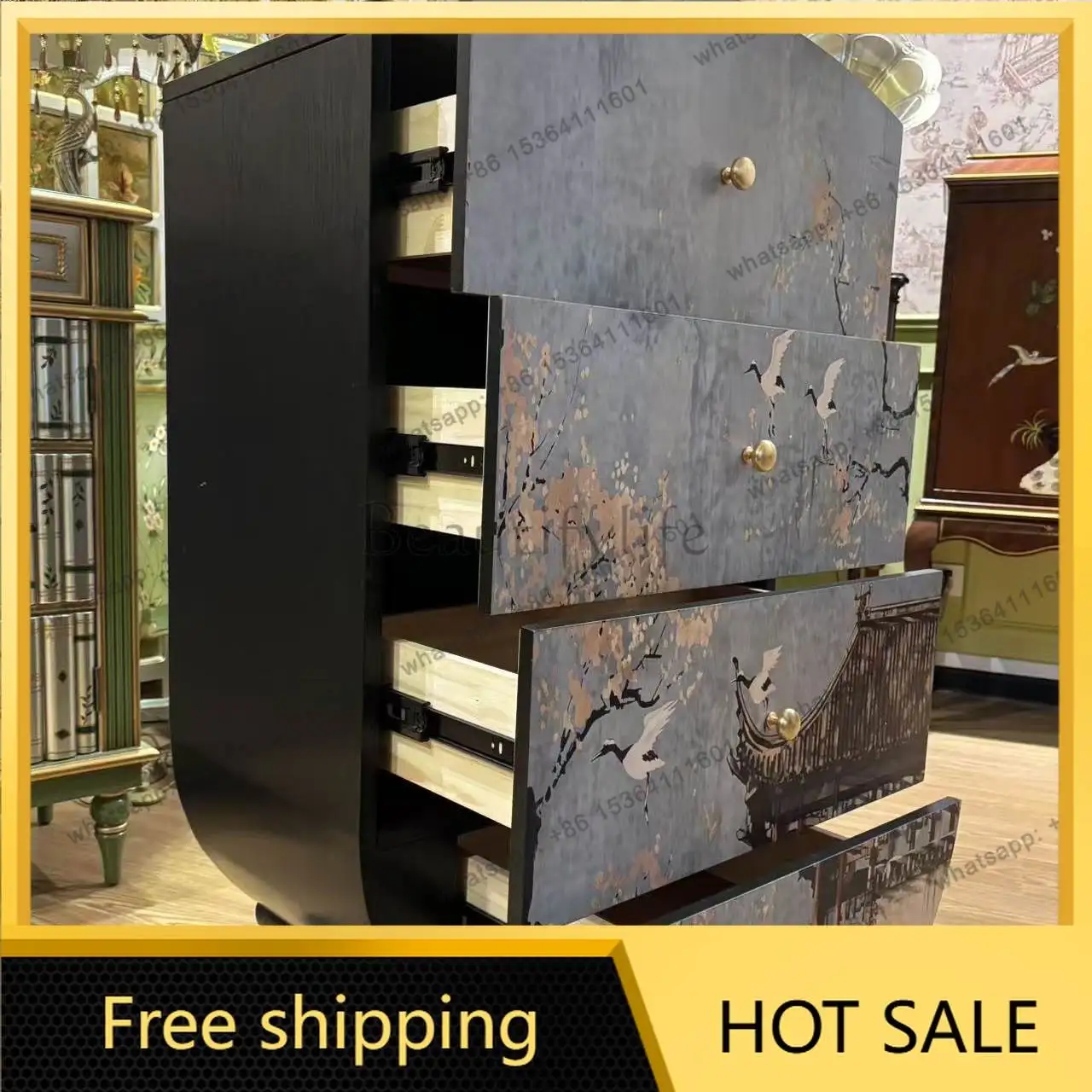 LD U-shaped entrance cabinet New Chinese style, storage living room four chest cabinet