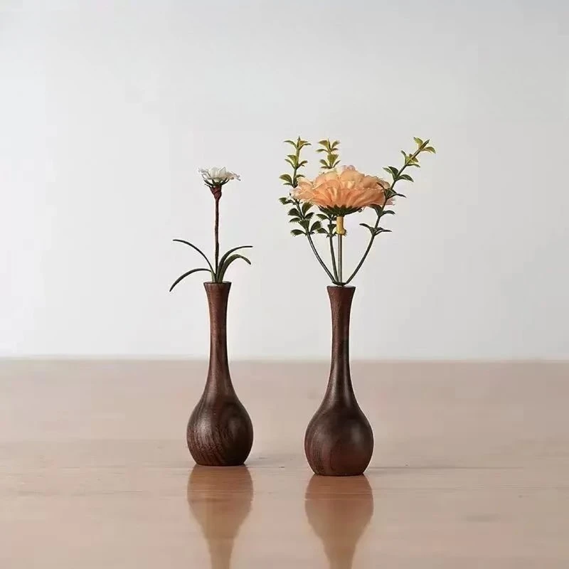 Schwarze Walnuss-Vase Aroma-Diffusor, 2-in-1 Massivholz-Dekorative Vase für Trockenblumen & Ätherische Öle, Handgefertigt Umweltfreundlich