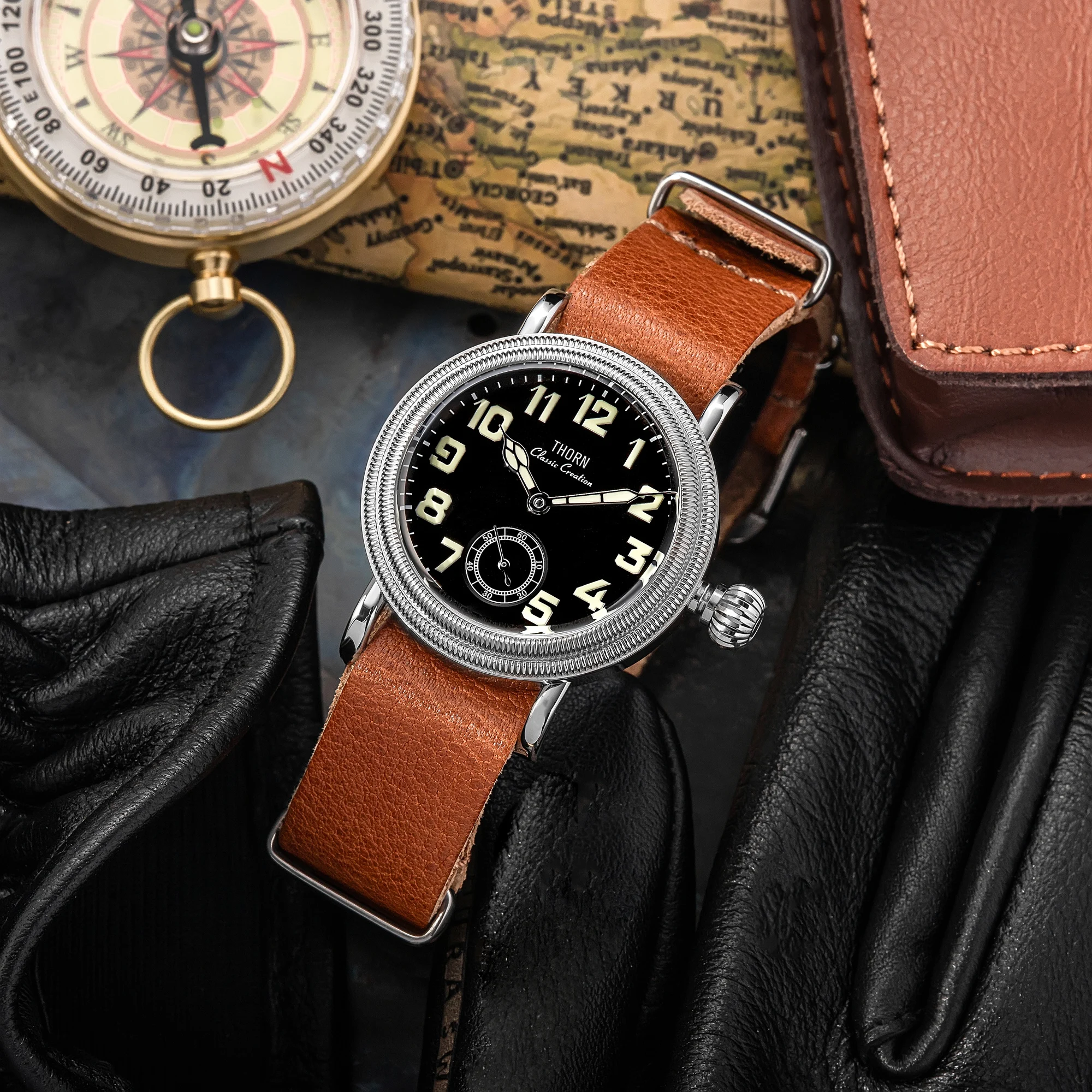 【T013】THORN Uhr 36 mm Durchmesser Vintage Fliegeruhr ST1700 Handaufzug Mechanische Uhrwerkuhr Schweizer Leuchtkraft – Detail 8