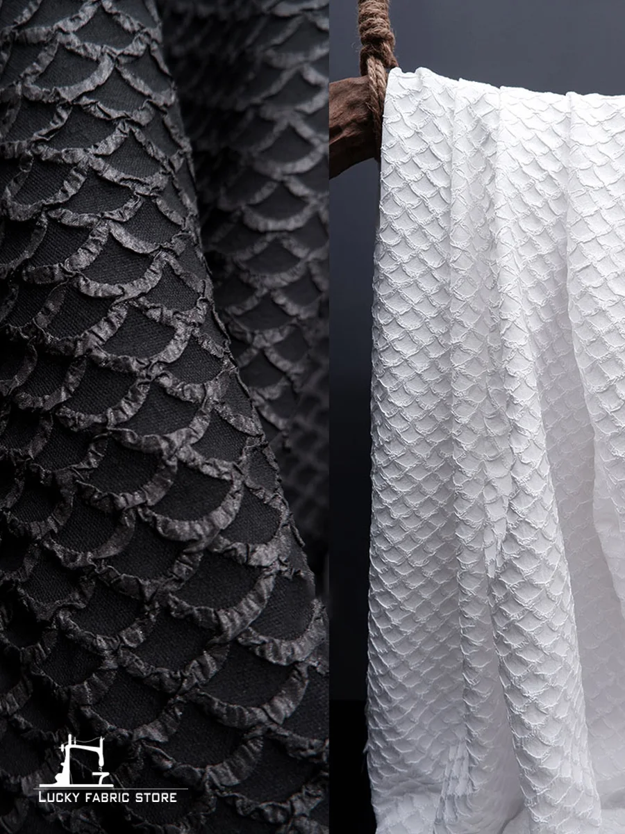 New Chinese Three-Dimensional Fish Scale Fan-Shaped Classical Jacquard Fabric, Handmade DIY Creative Designer Fabric for Clothin