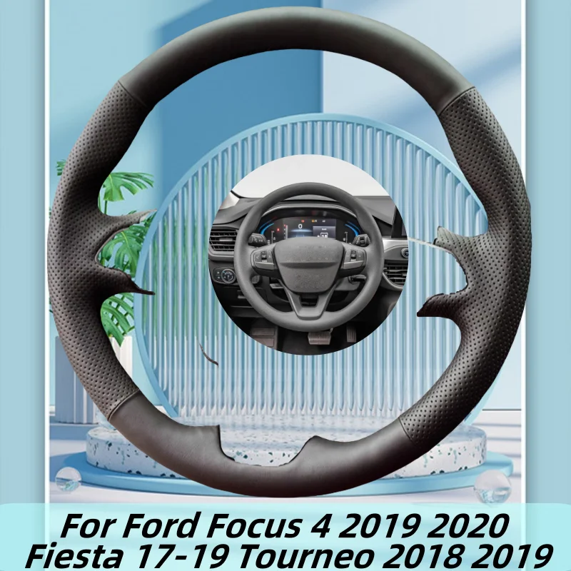 

Car Steering Wheel Cover For Ford Focus 4 2019 2020 Fiesta 17-19 Tourneo 2018 2019 Hand-Sewn Microfiber Leather Car Accessories