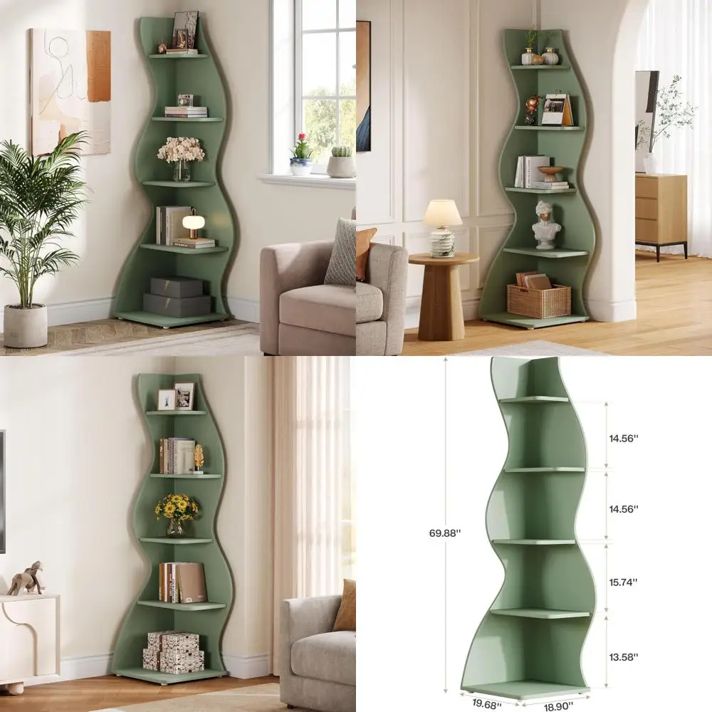 

Современная 5-ярусная волнистая угловая книжная полка, изогнутая подставка для растений и витрина для гостиной